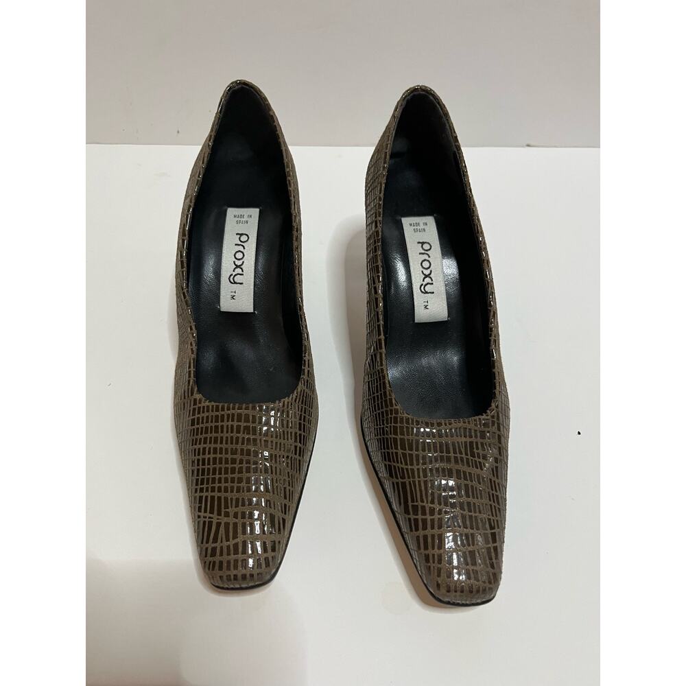 Vintage Proxy Made In Spain Leather snake embossed 2 1/2" block heels 7 1/2 NEW‎